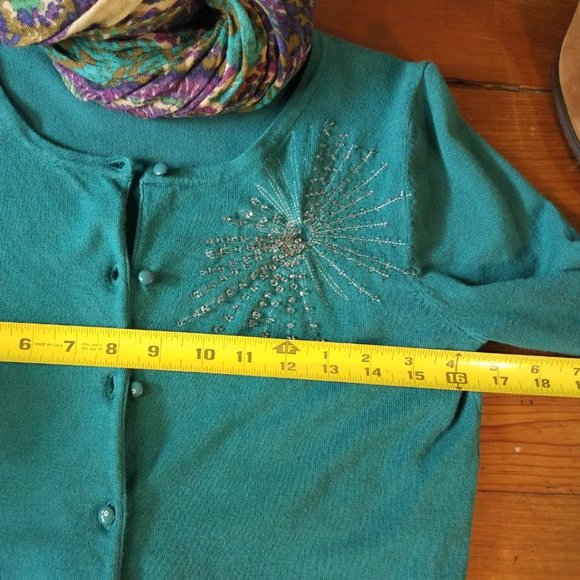 Teal Cardigan Embellished Sweater Size S - Picture 5 of 6
